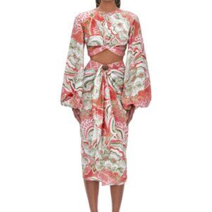 Andrea Iyamah Resort Floral Wrap Skirt Crop Top with Bell Sleeves